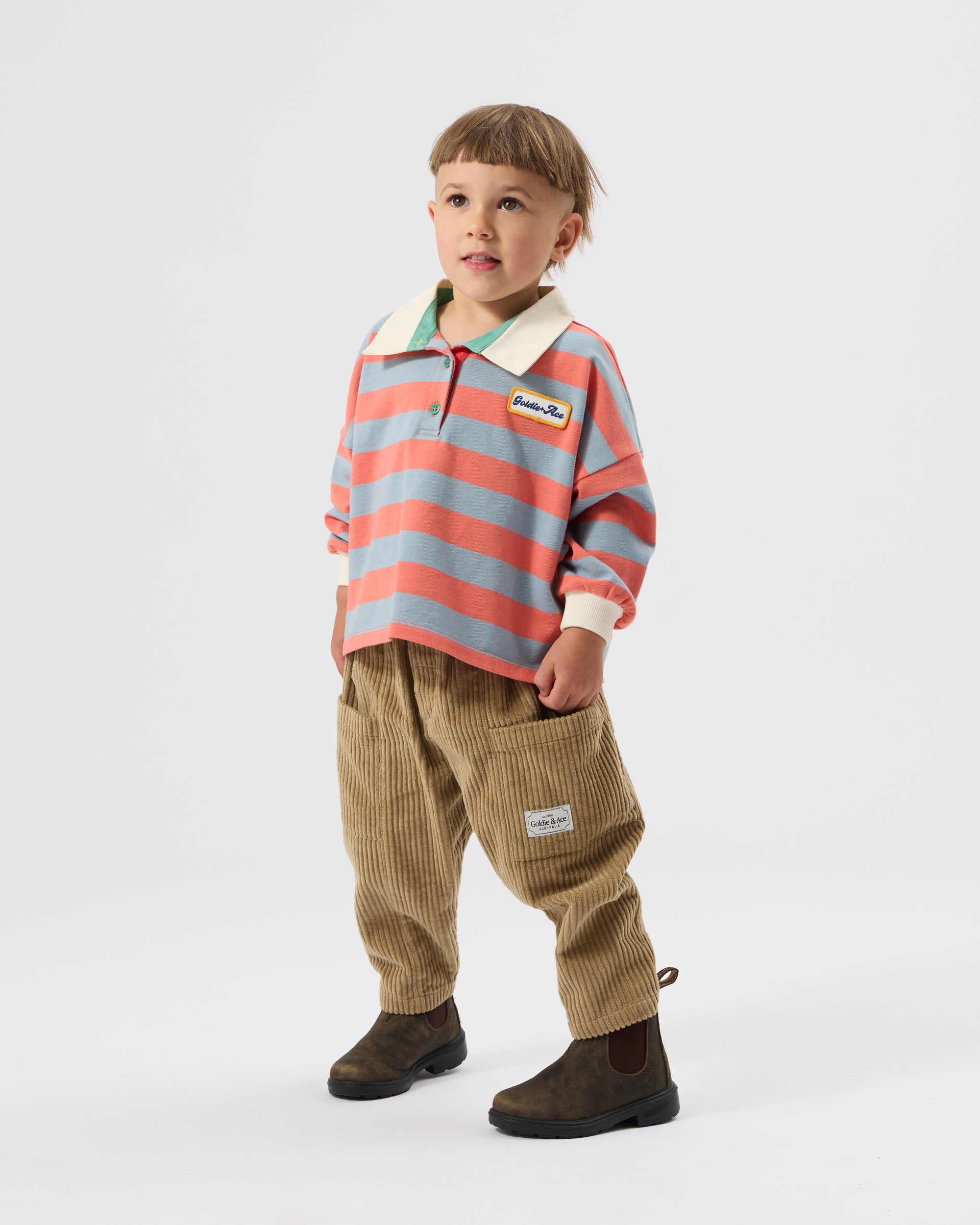 Goldie + Ace - Rugby Stripe Terry Sweat Top Orange - Size 5