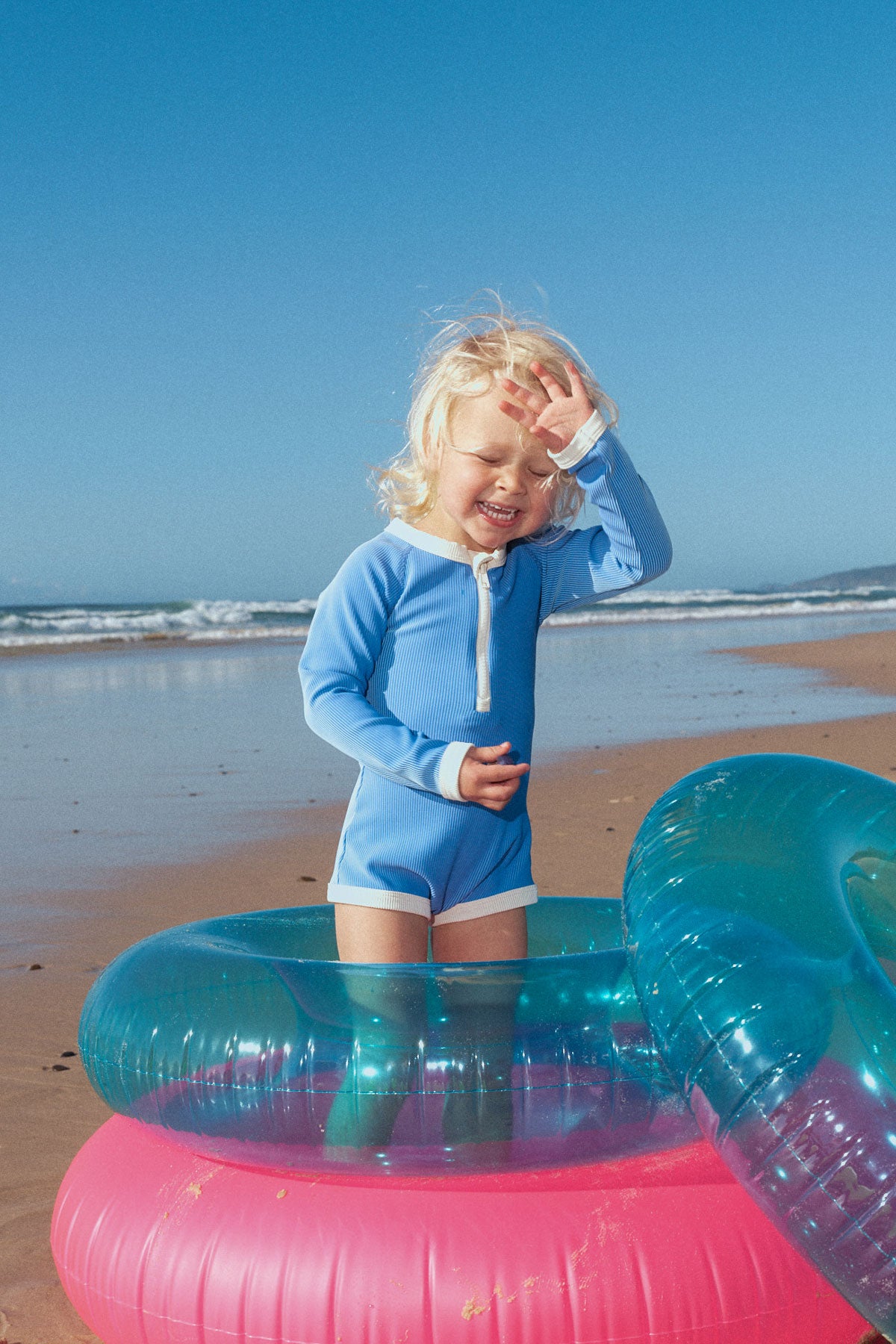 Zulu & Zephyr - Mini Stripe Rib Rashie Onesie Sky Blue