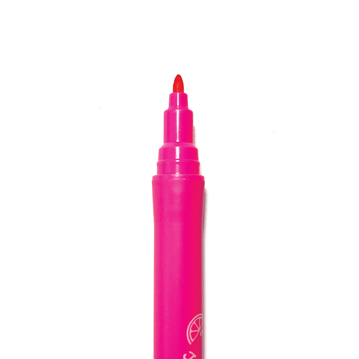 A pink OOLY scented washable marker with its lid off.