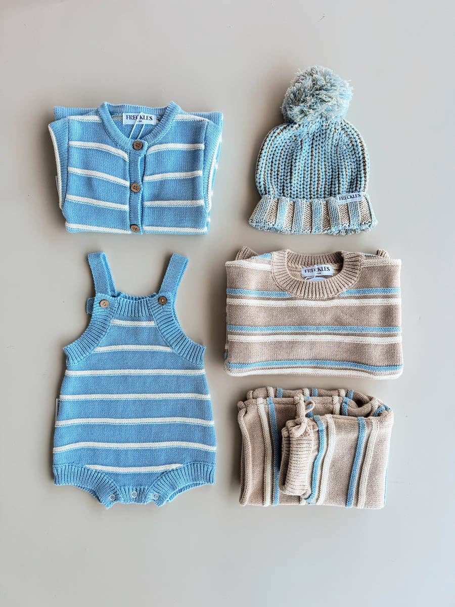 Freckles The Label - Raised Stripe Knit Set Oat/Arctic/Snow