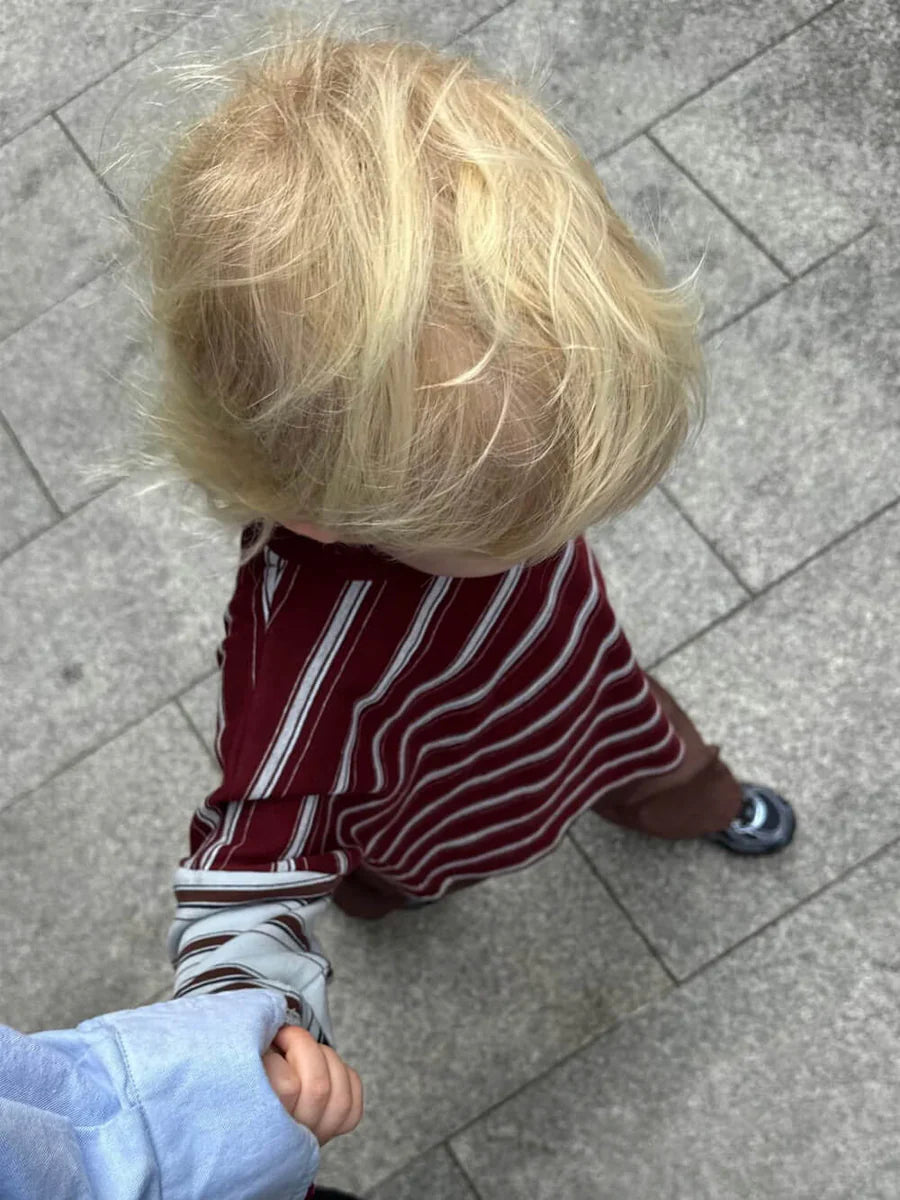 Tiny Trove - Rowan Stripe Cotton Long Sleeve Tee - Maroon/Blue Stripe