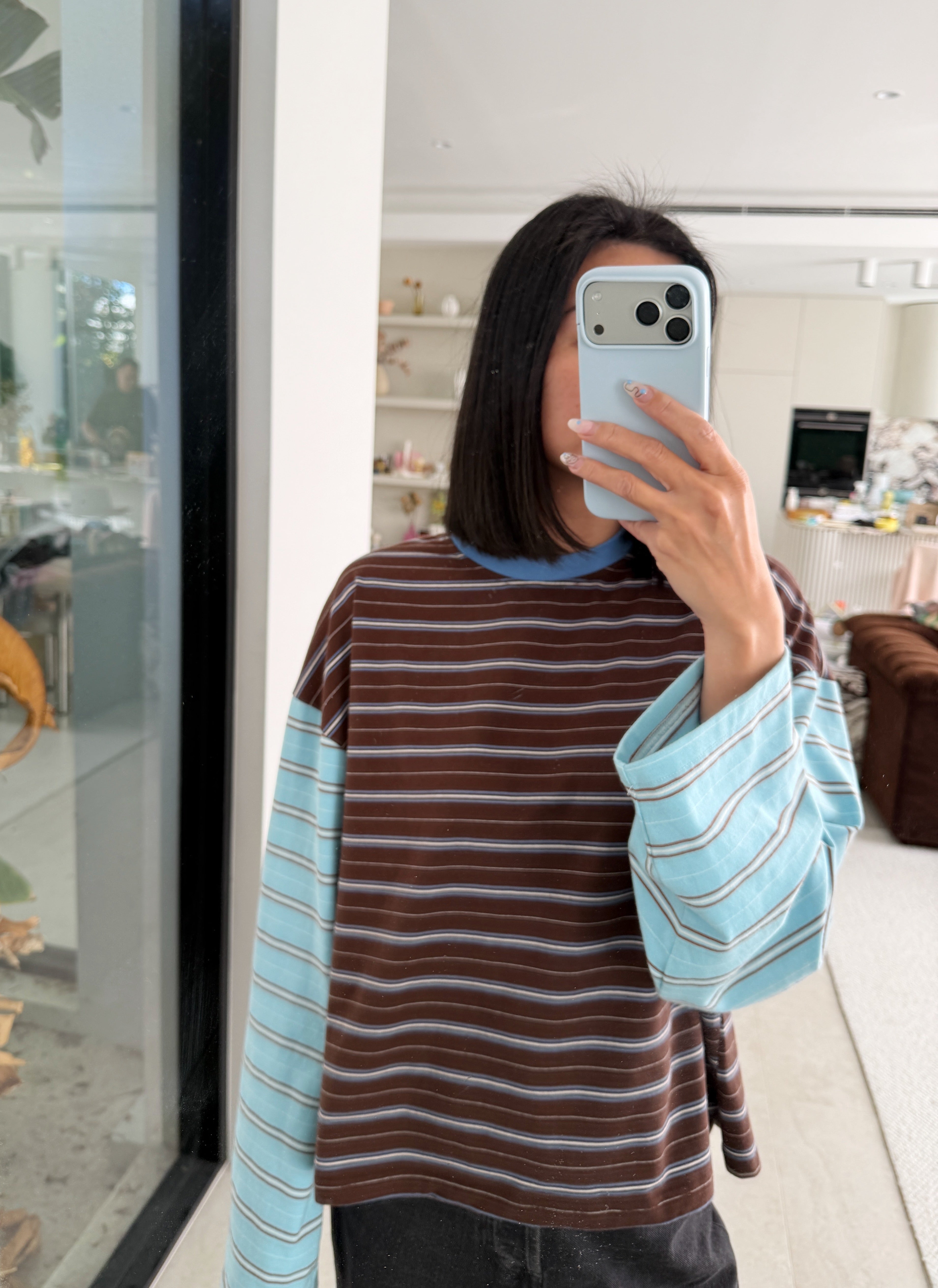 Tiny Trove - Women's Kennedy Stripe Long Sleeve Tee Cocoa/Blue