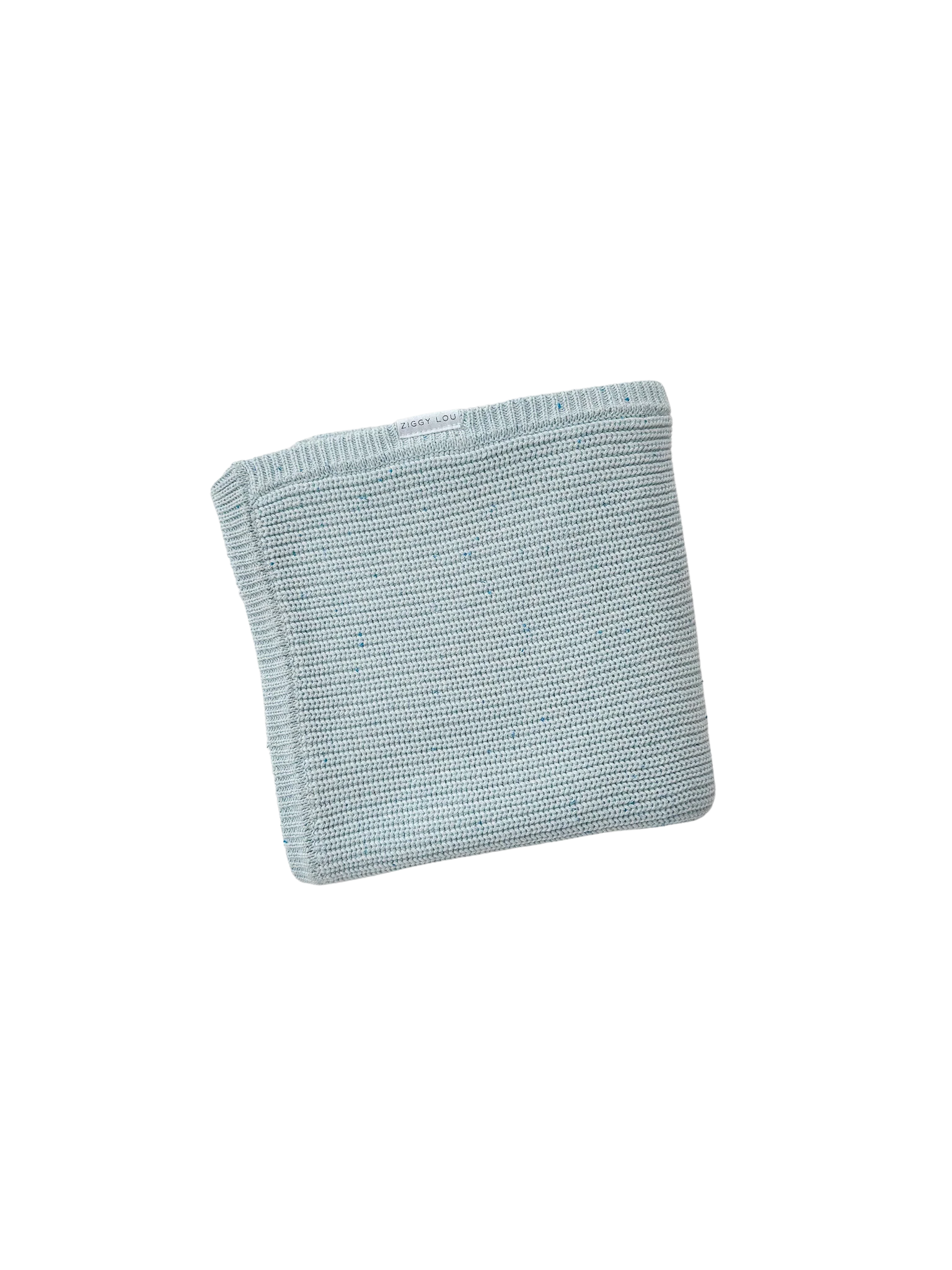 The ZIGGY LOU Ziggy Lou - Blanket Aero Fleck is a light blue, chunky knit 100% cotton blanket with a textured pattern, neatly folded and shown against a plain white background.