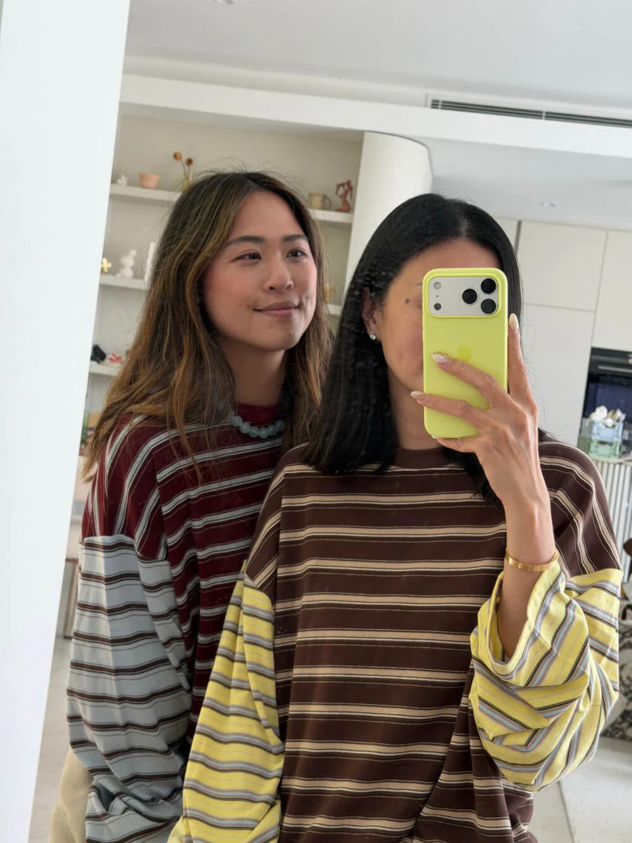 Tiny Trove - Women's Kennedy Stripe Long Sleeve Tee - Brown/Yellow Stripe