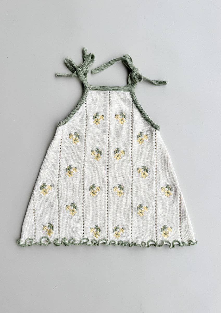 Freckles the Label - Bloom Pointelle Tie Dress Snow/Sage