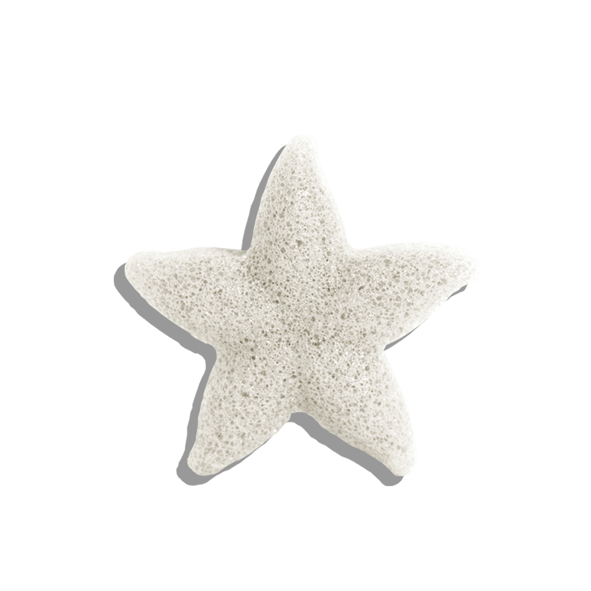 A star-shaped, light gray pumice stone with a textured surface evokes the biodegradable qualities of the AL.IVE BABY Konjac Sponge - White, presented on a white background.