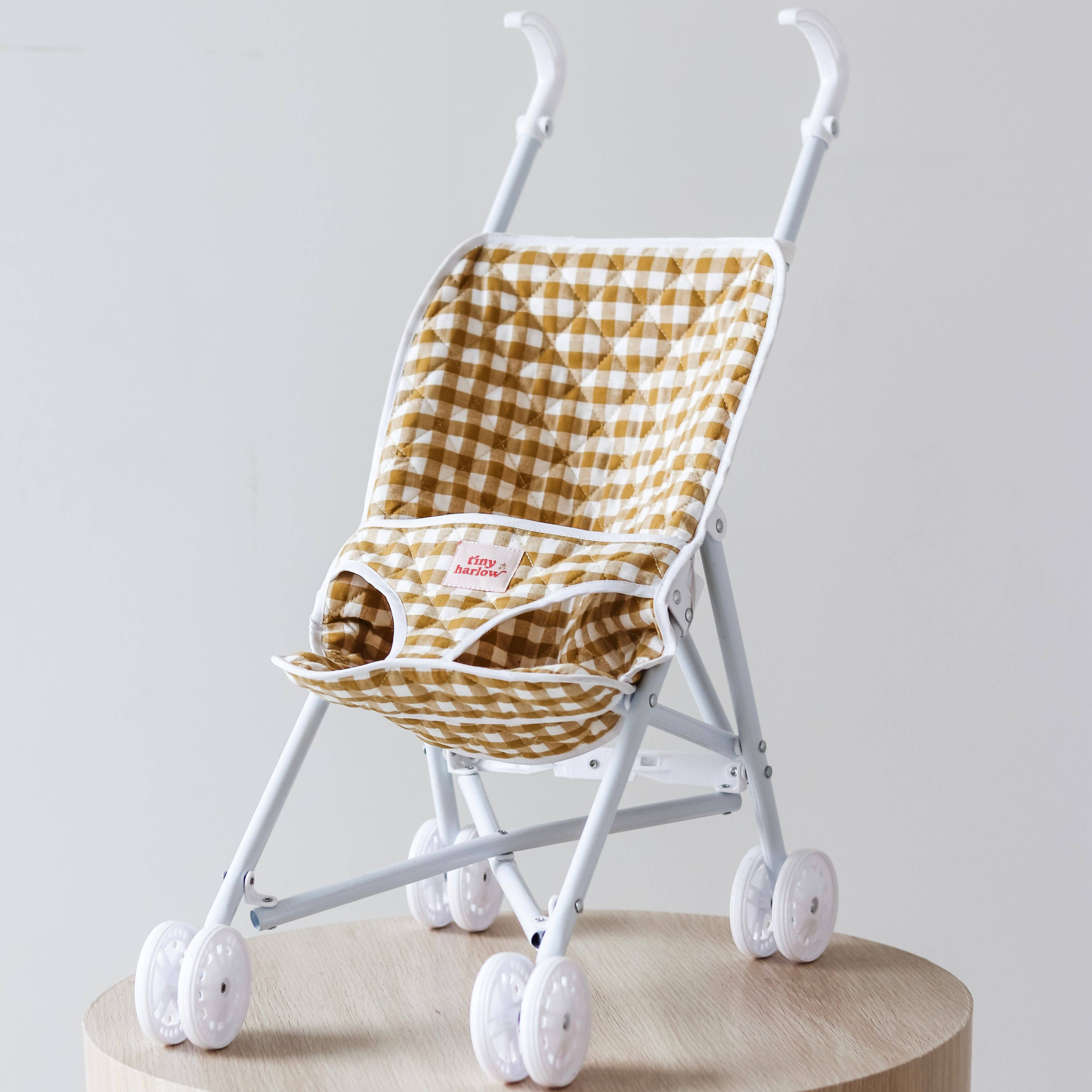 Tiny Harlow Folding Dolls Stroller - Mustard Gingham