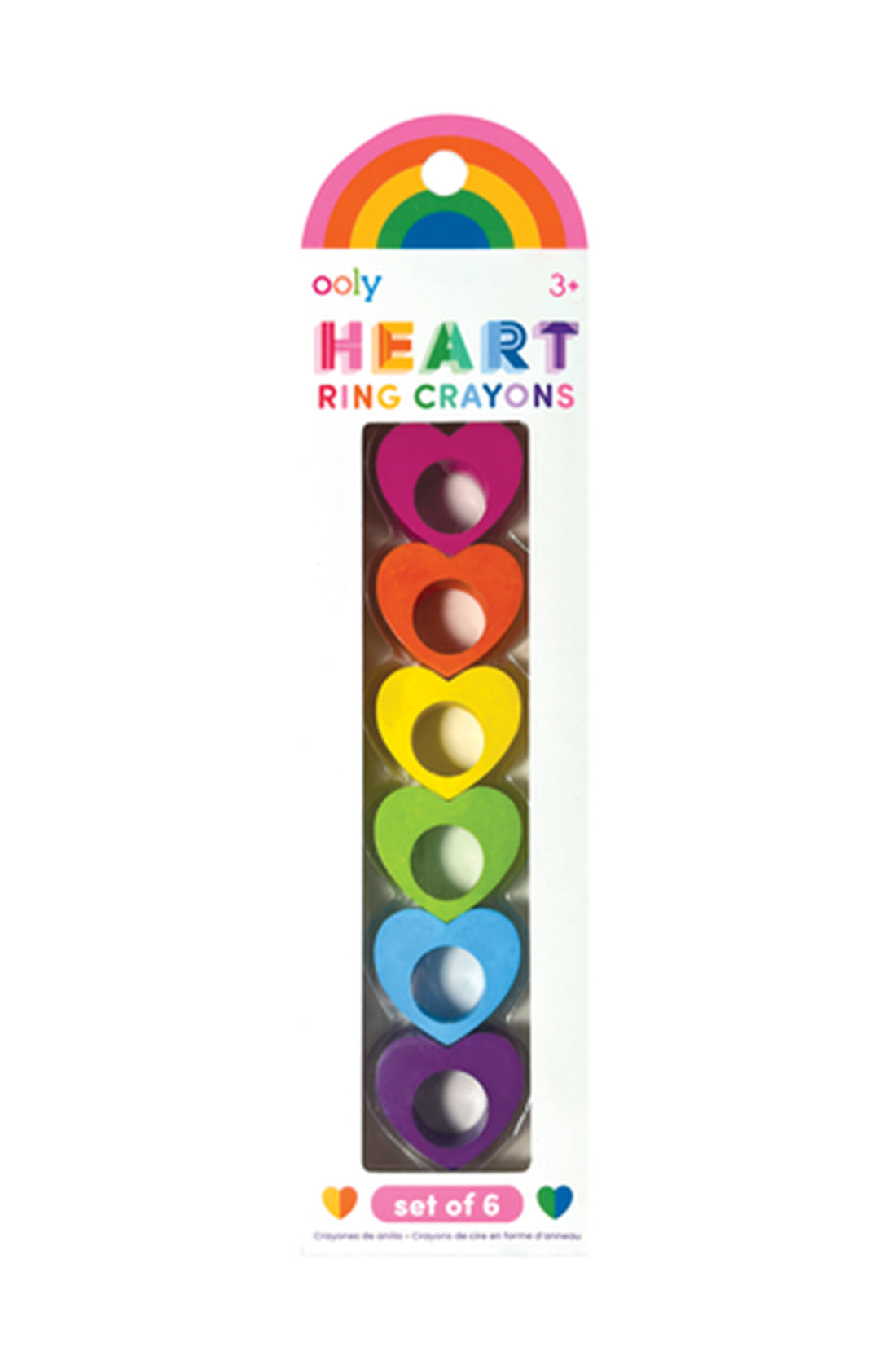 a set of 6 OOLY heart ring crayons in its packaging.