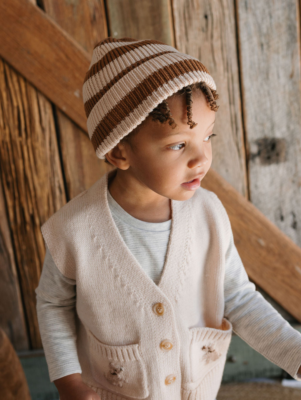 Acorn Kids - Tokyo Merino Beanie Caramel Stripe
