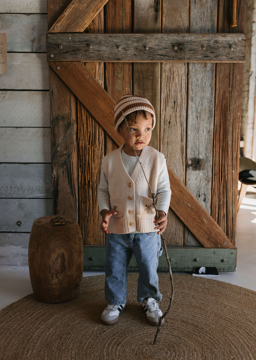 Acorn Kids - Tokyo Merino Beanie Caramel Stripe