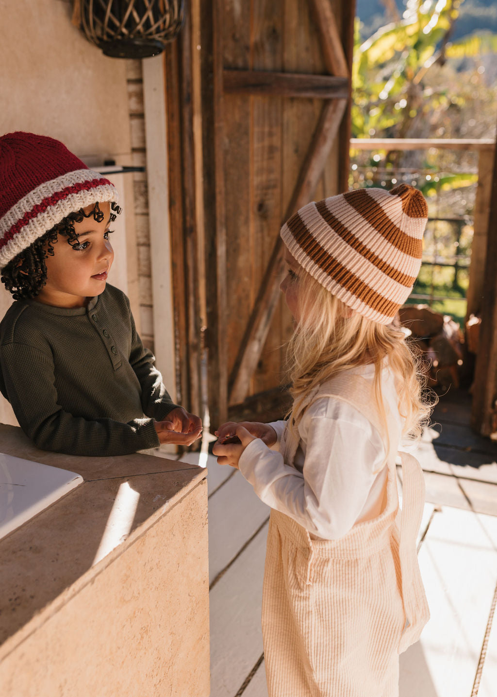 Acorn Kids - Tokyo Merino Beanie Caramel Stripe