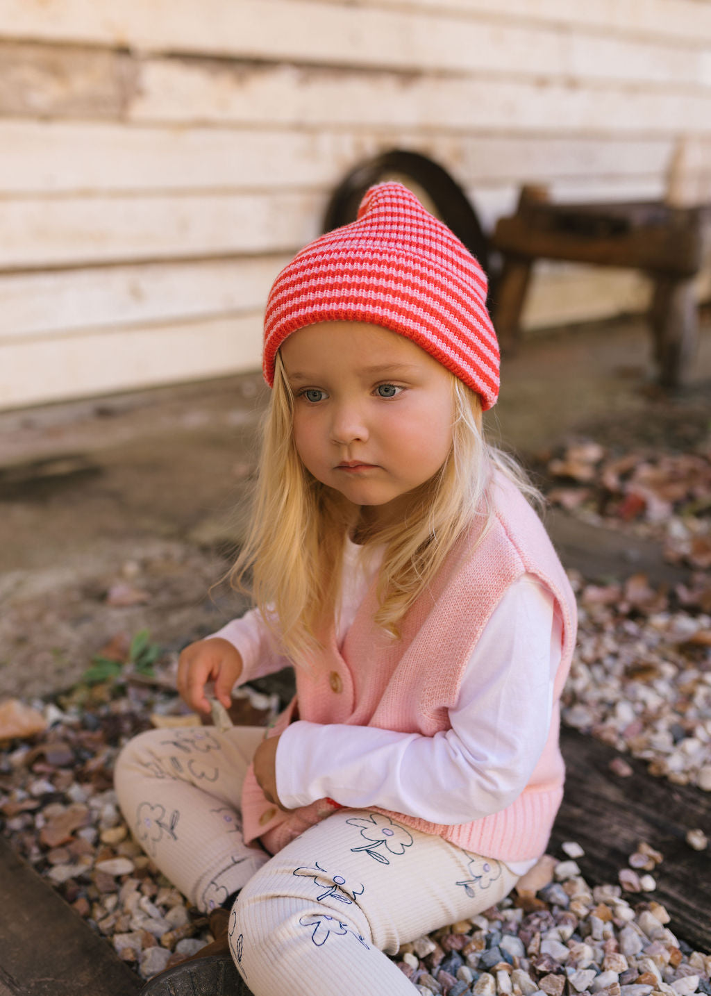 Acorn Kids - Berlin Merino Beanie Pink and Red Stripe