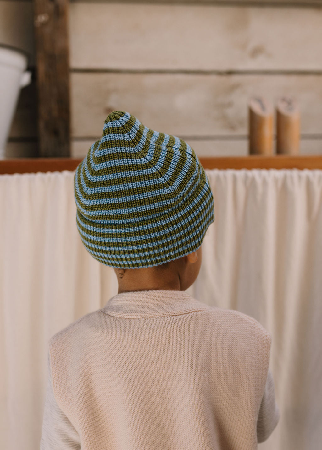 Acorn Kids - Berlin Merino Beanie Green and Blue Stripe