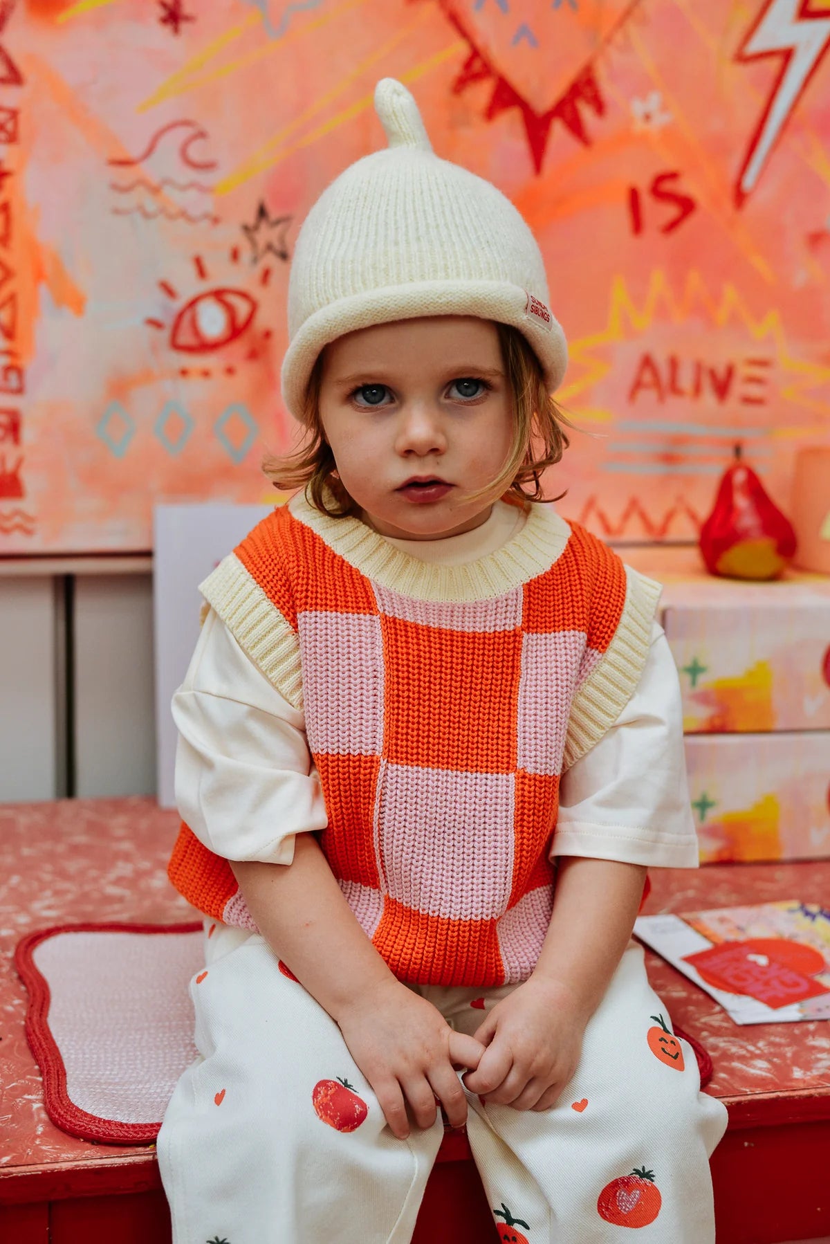 PRE-ORDER Sunday Siblings - Nonno Vest Pink & Orange Check