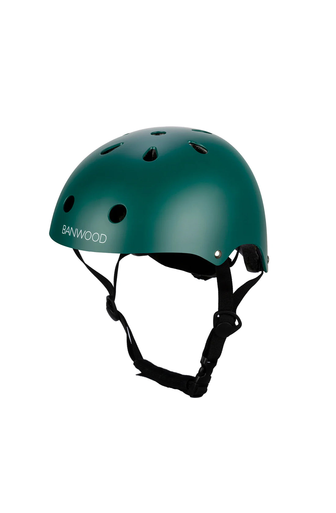 A banwood classic helmet in dark green on a white background.