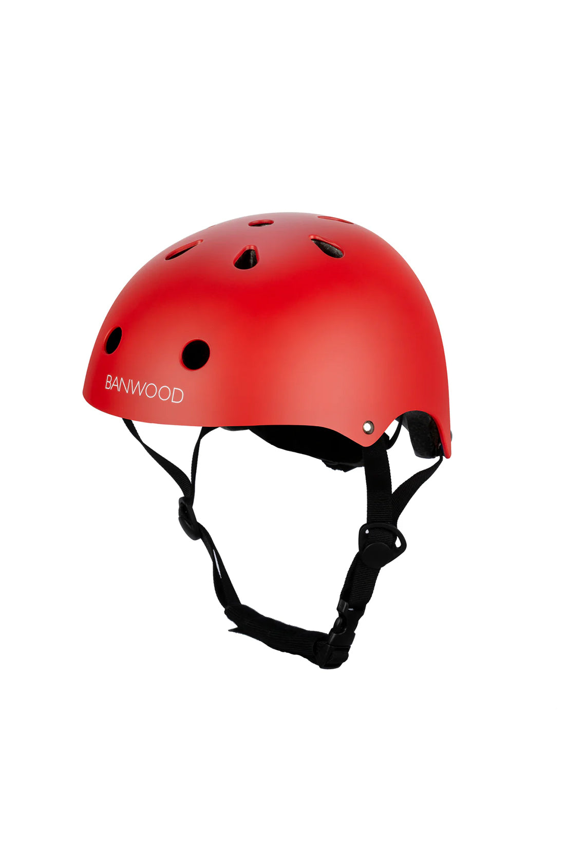 A banwood classic helmet in red on a white background.