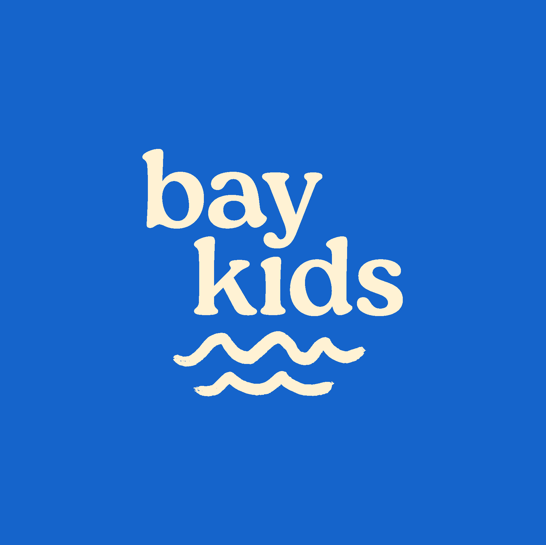 The BAY KIDS Gift Card features "bay kids" in white text with three wavy lines below, evoking water, on a solid blue background—ideal for gifting children digitally.