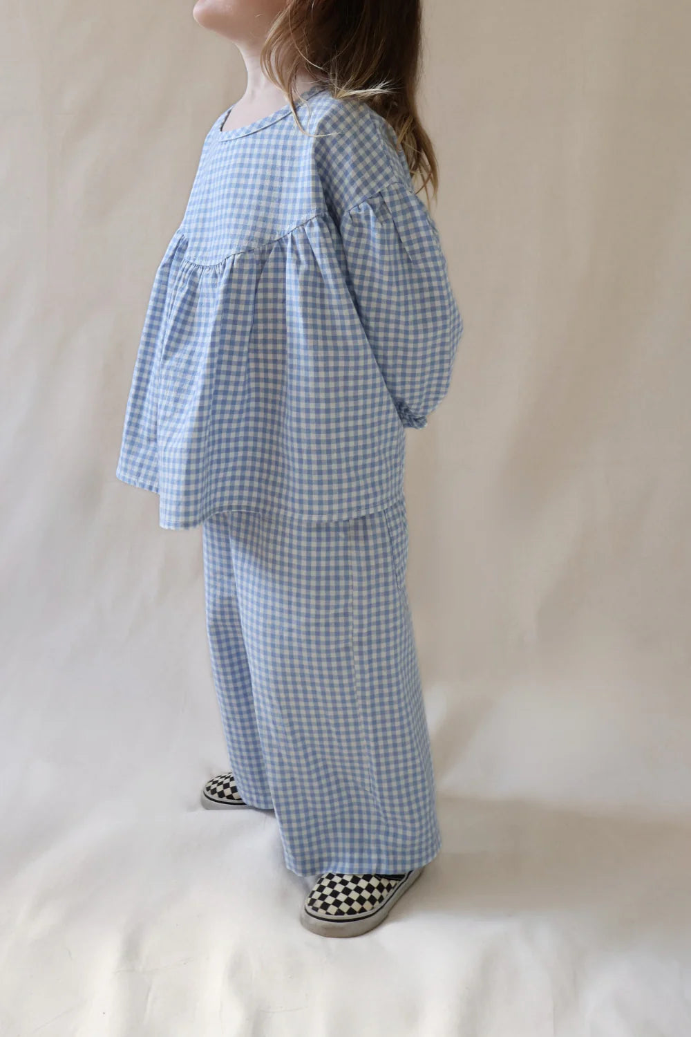 Worn Curations - Gingham Bloom Blouse Cornflower
