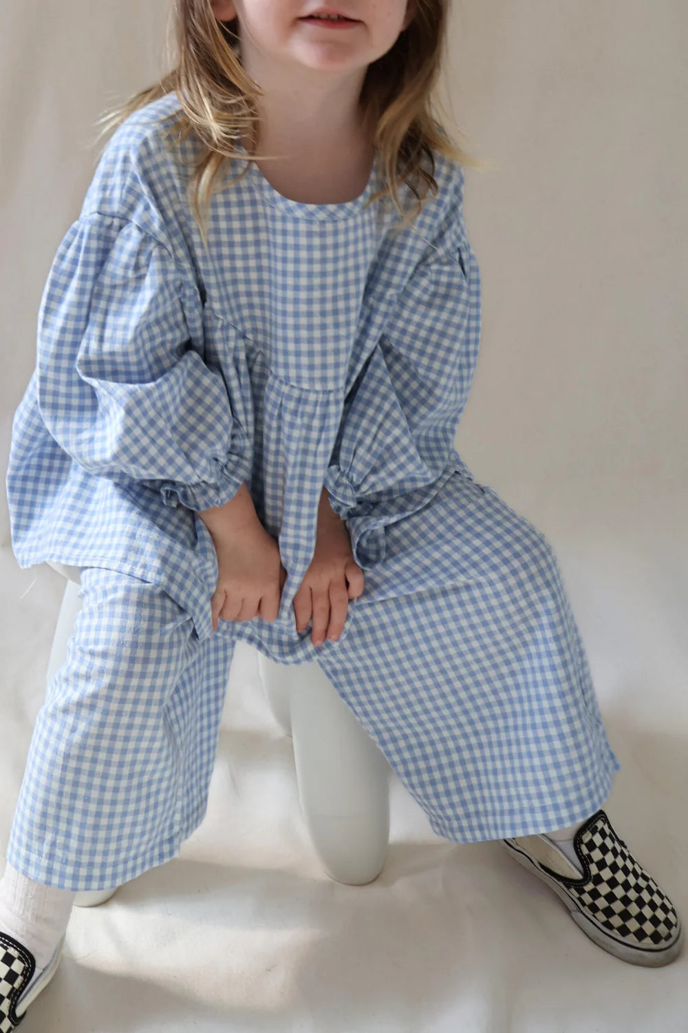 Worn Curations - Gingham Bloom Blouse Cornflower