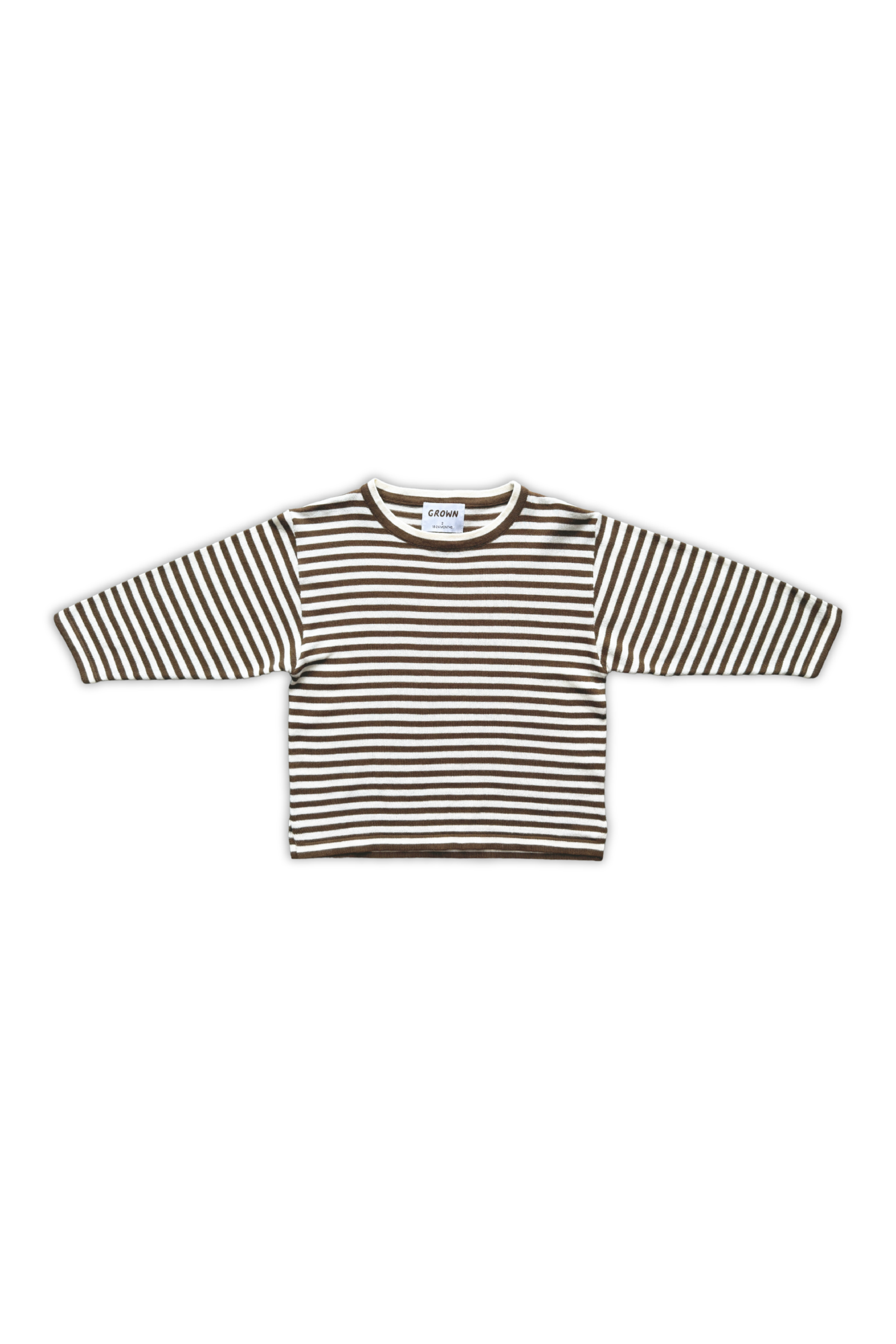 Grown - Organic Essential Stripe LS Knit Tee Espresso