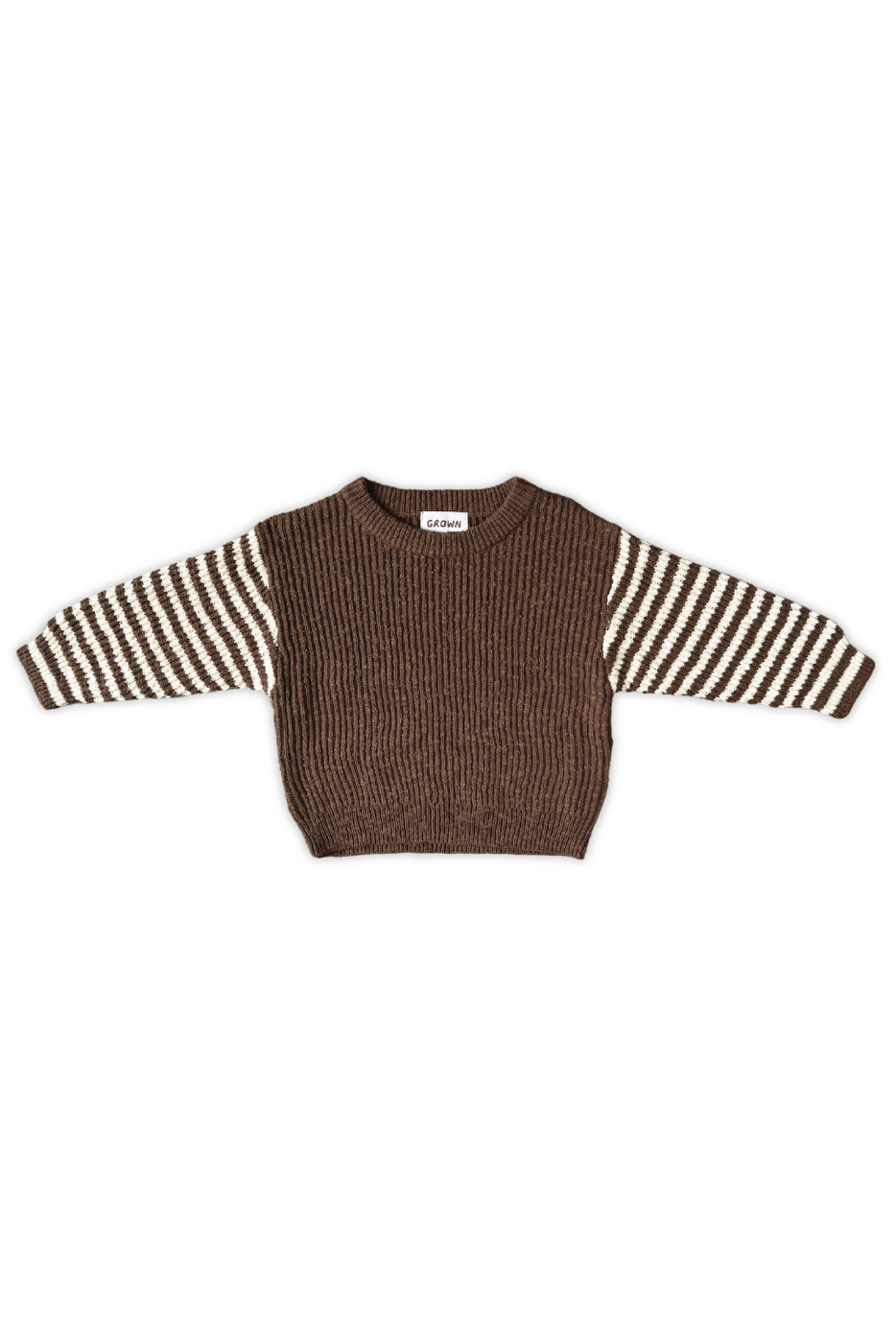 Grown - Organic Stripe Sleeve Knit Pull Over Espresso