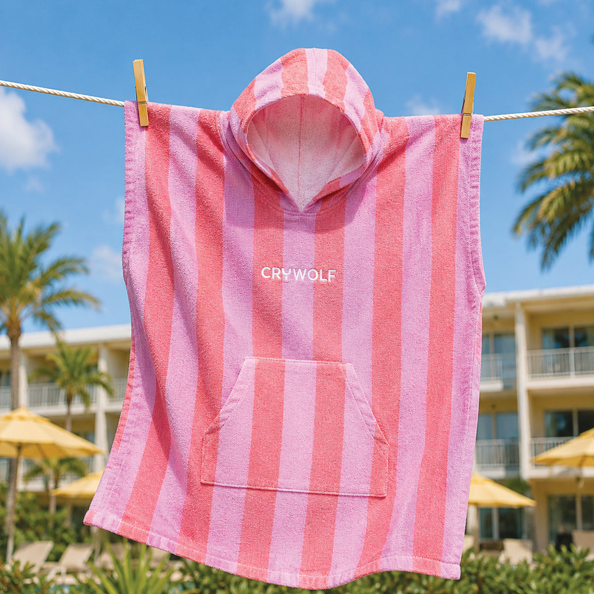 Crywolf - Hooded Towel Flamingo Stripe