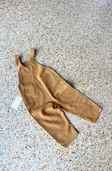 Back view of Carpenter overalls laid flat on concrete floor