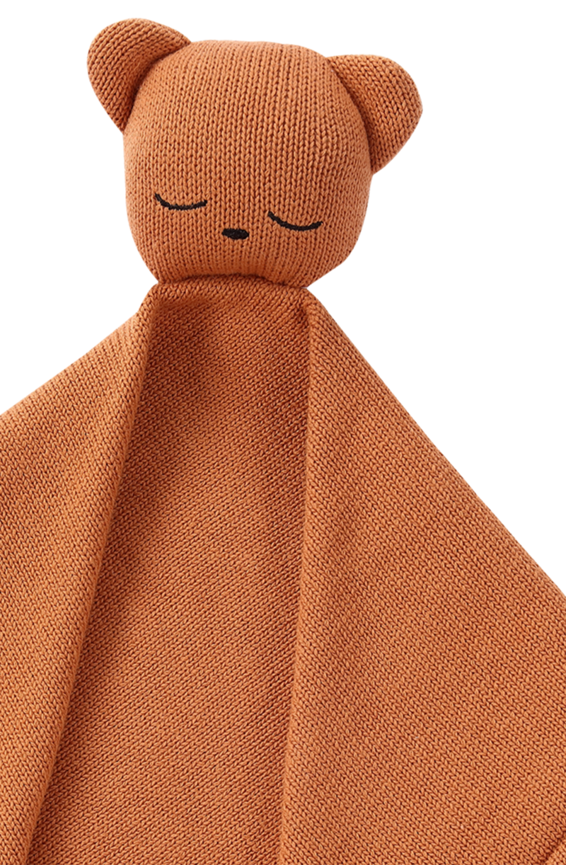Close up of teddy cuddle blanket's face