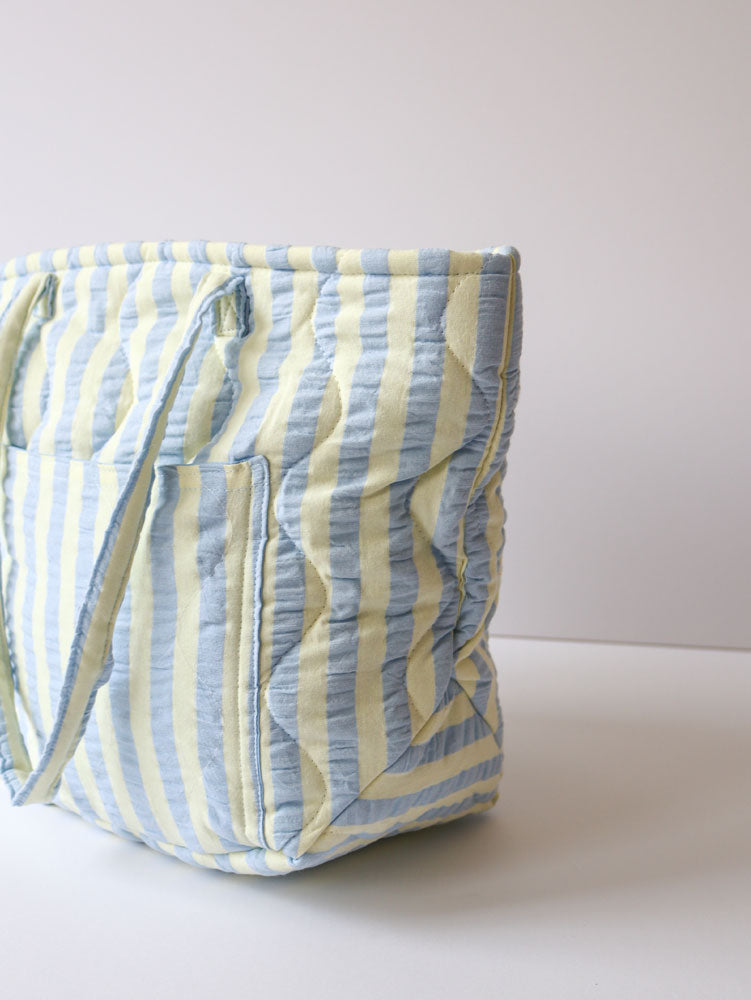 Mosey Me Butter Blue Seersucker Quilted Bag detail