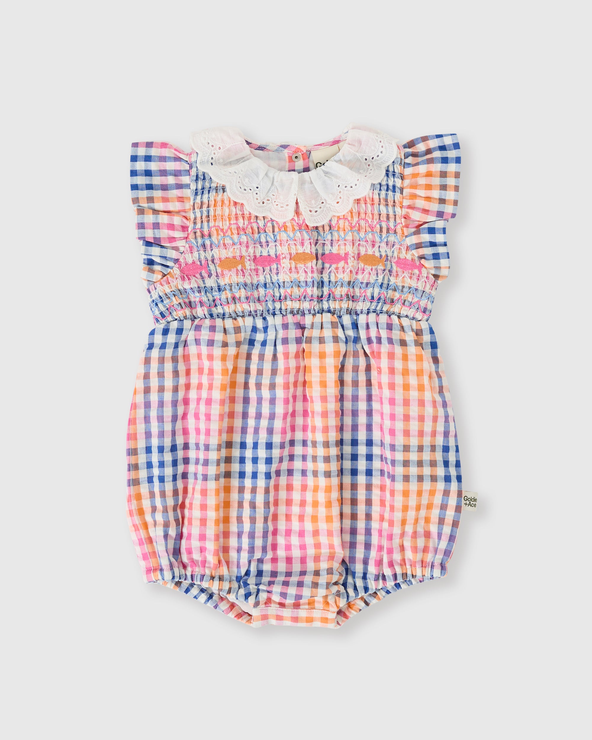 Goldie + Ace - Rainbow Gingham Lani Smocked Romper