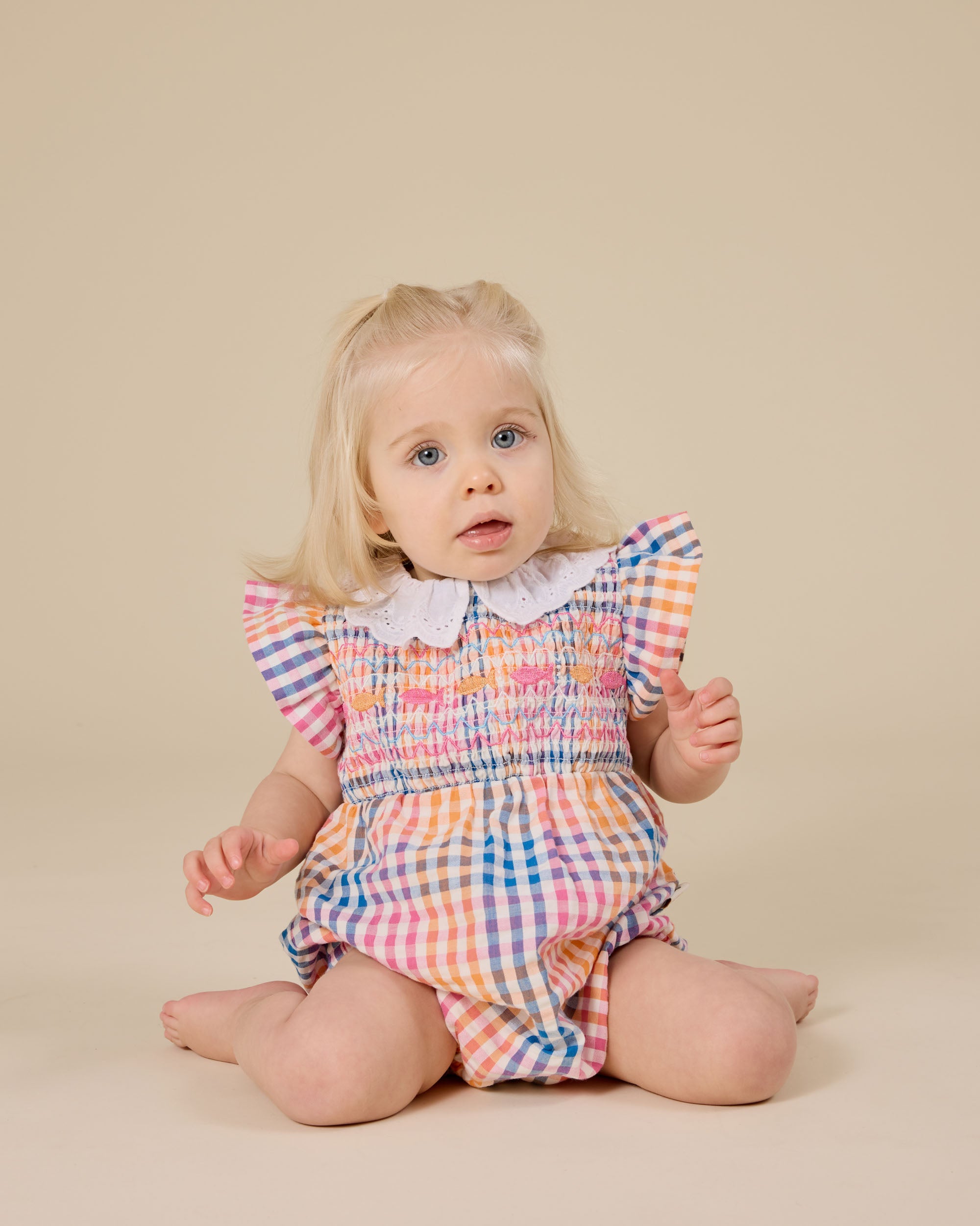 Goldie + Ace - Rainbow Gingham Lani Smocked Romper