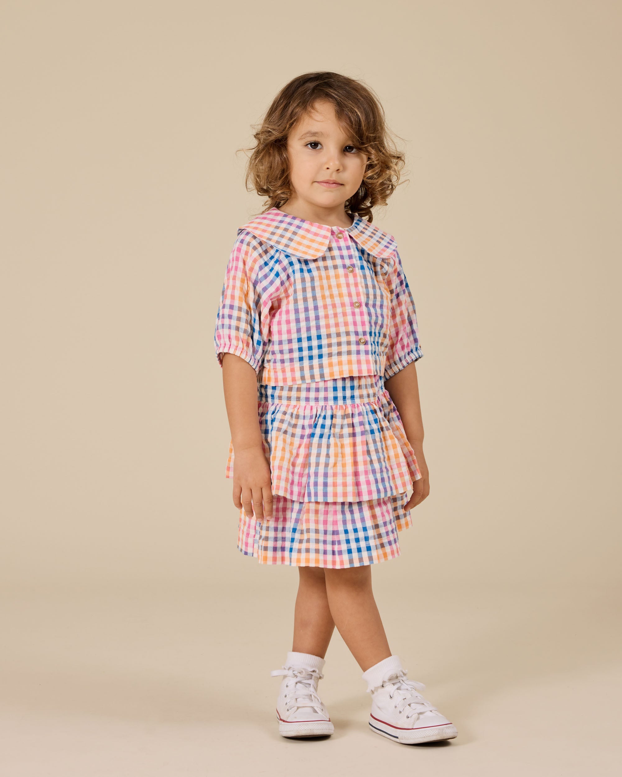 Goldie + Ace - Rainbow Gingham Ria Ruffle Skirt