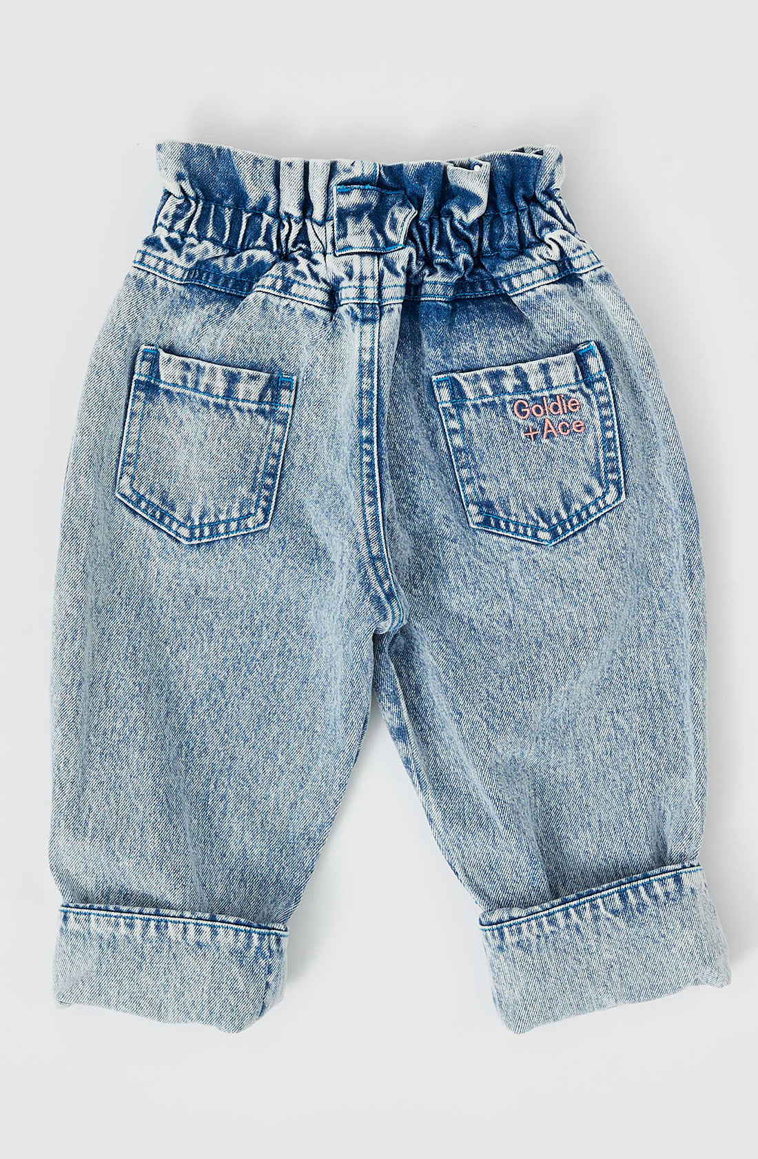 The back of the millie paper bag jeans in light denim.