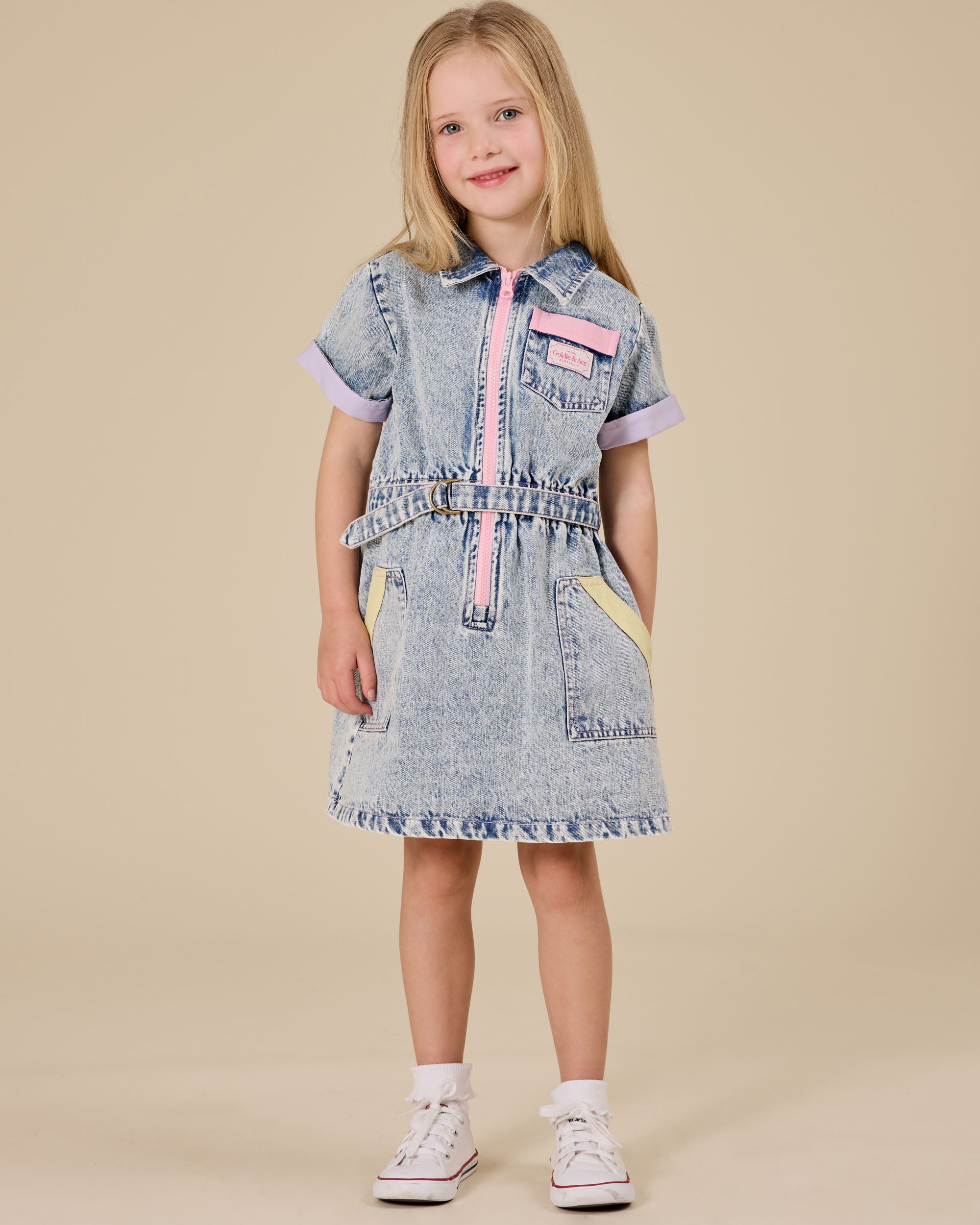 Goldie + Ace - Pastel Pop Piper Denim Belted Dress