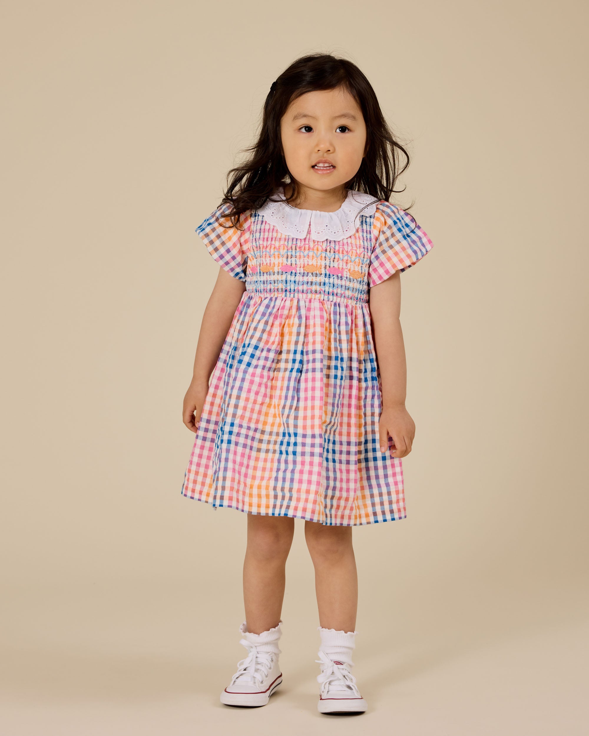 Goldie + Ace - Rainbow Gingham Flo Smocked Dress