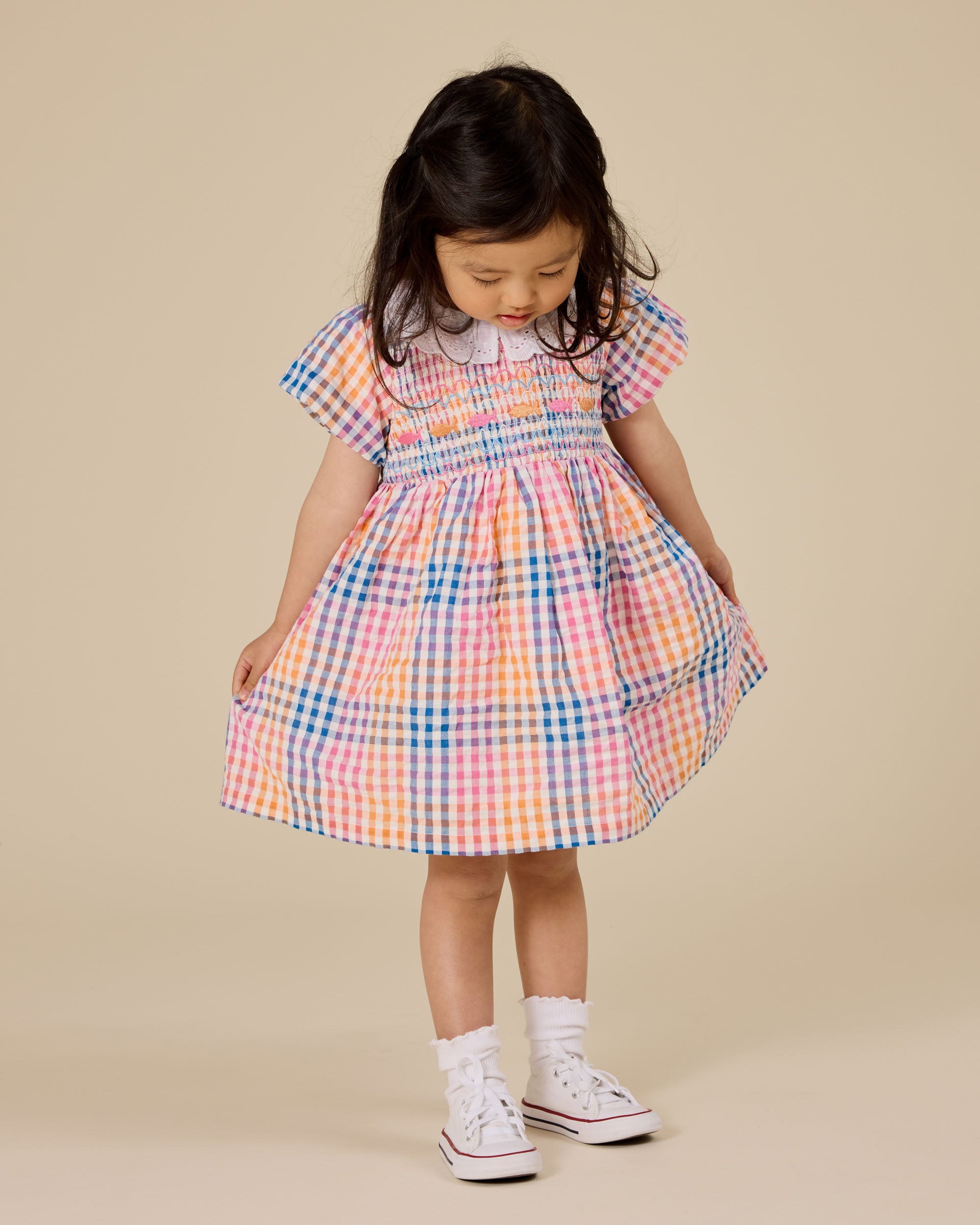 Goldie + Ace - Rainbow Gingham Flo Smocked Dress