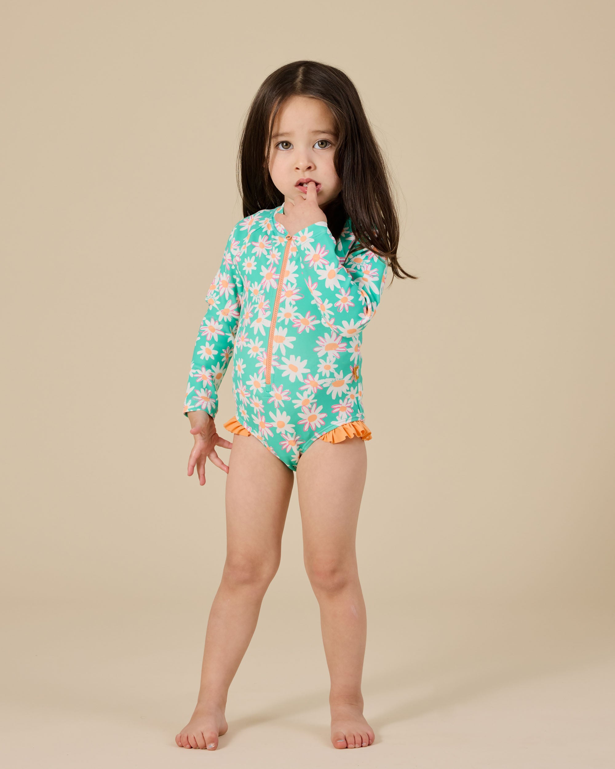 Goldie + Ace - Daisy Patch Long Sleeve Frill Swimsuit