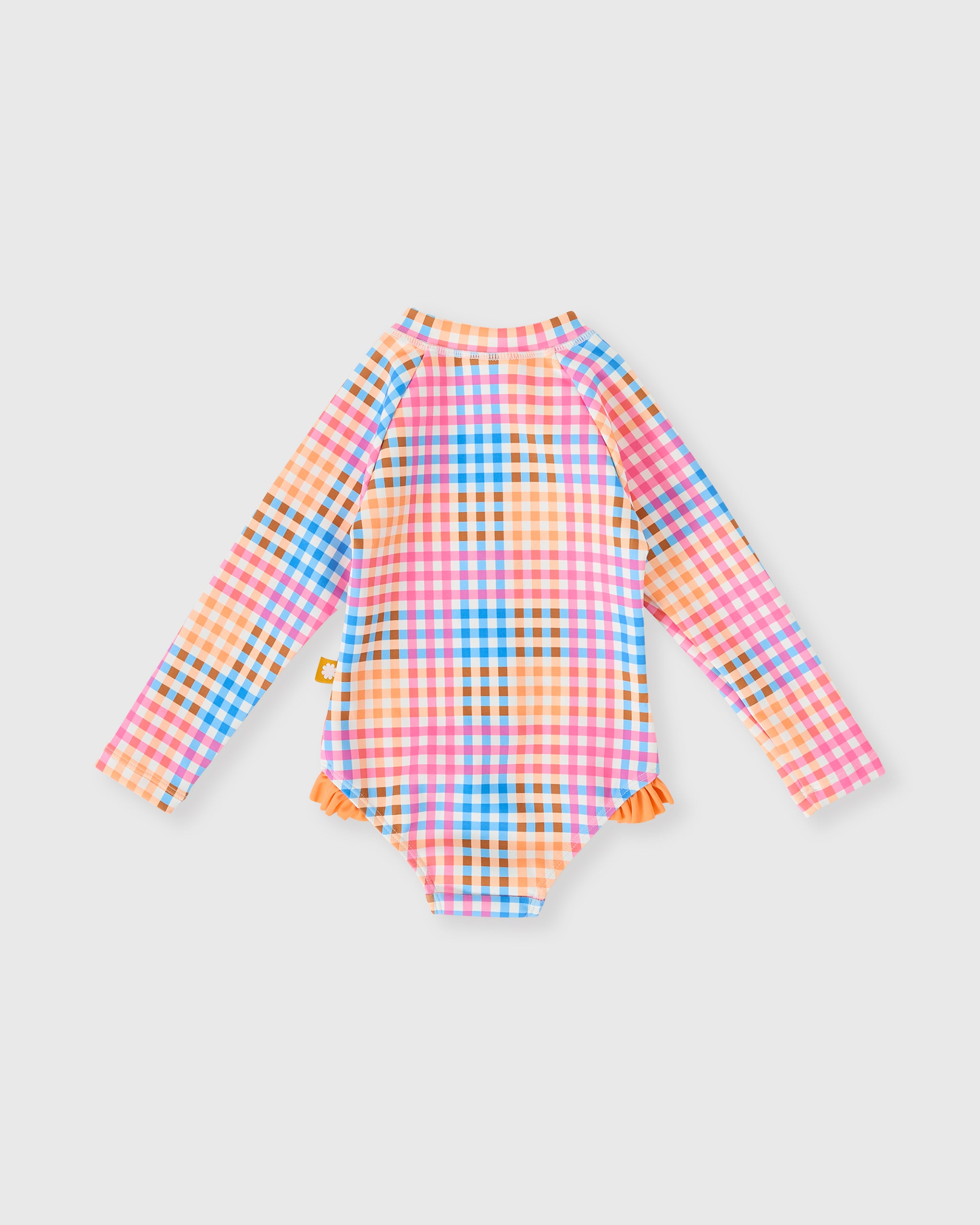 Goldie + Ace - Rainbow Gingham Long Sleeve Frill Swimsuit
