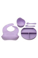 Five Piece Children's BPA Free Silicone Feeding Set Lilac
