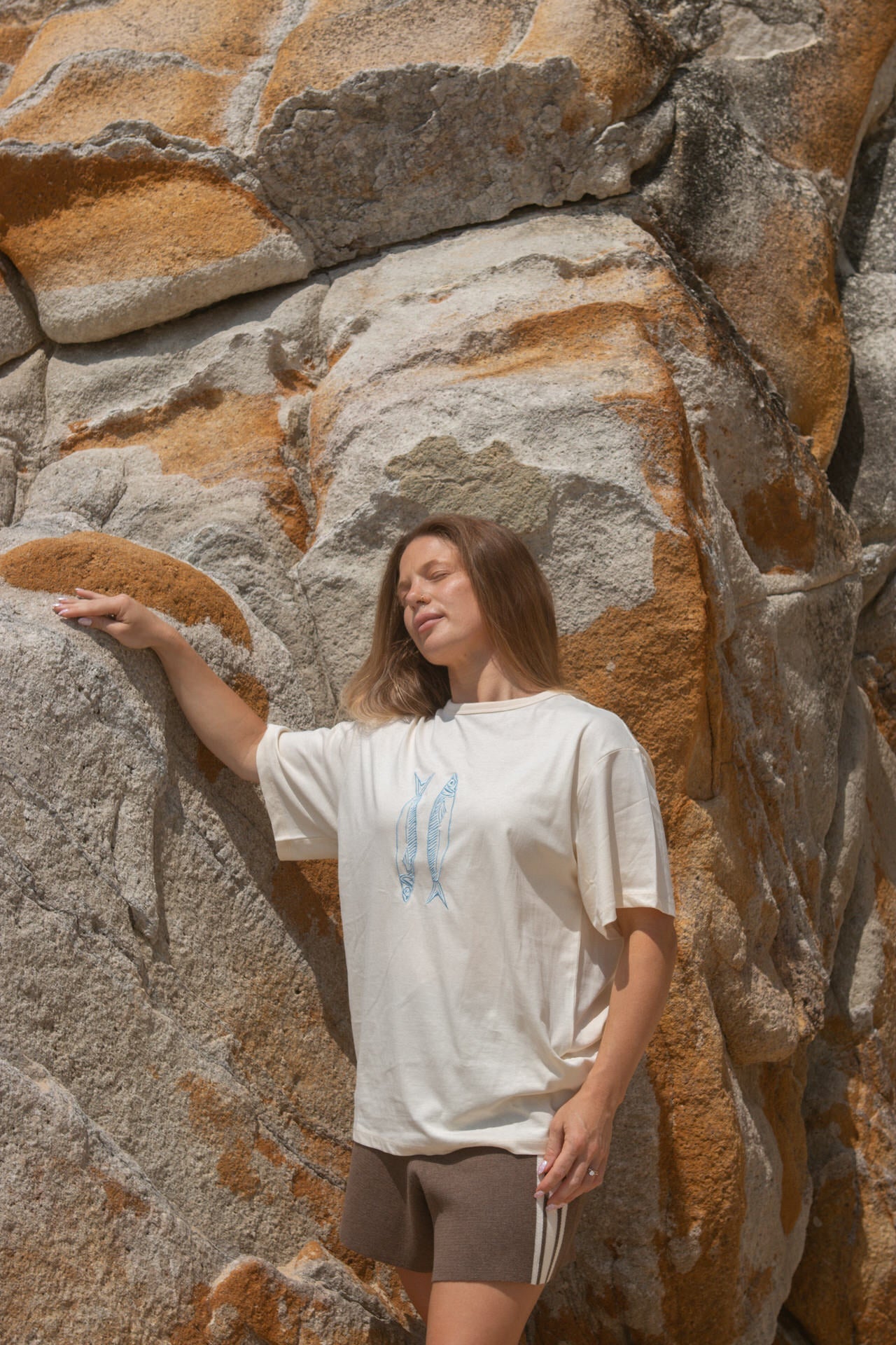 Grown - Ladies Organic Sardine Embroidered Tee Milk