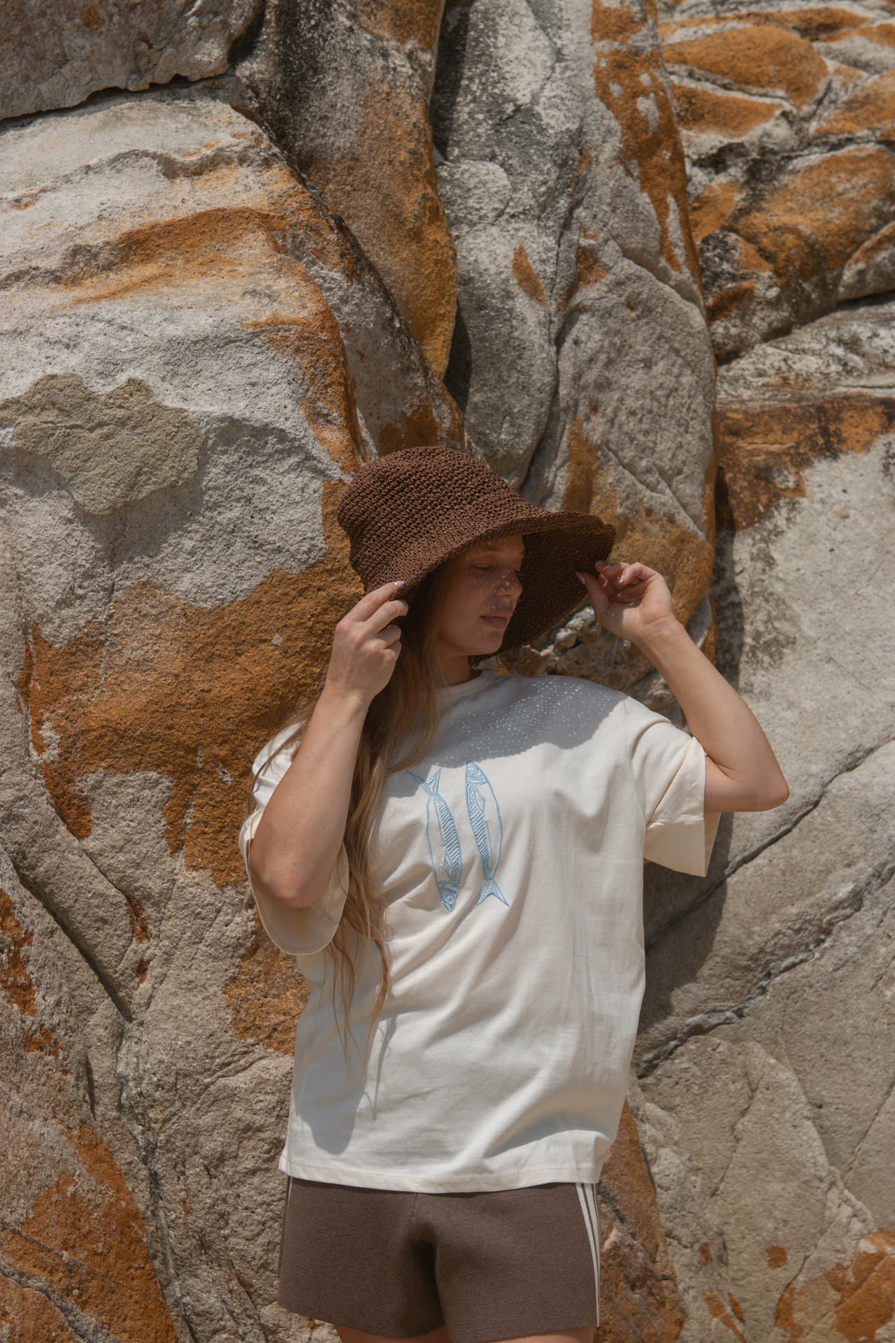 Grown - Ladies Organic Sardine Embroidered Tee Milk