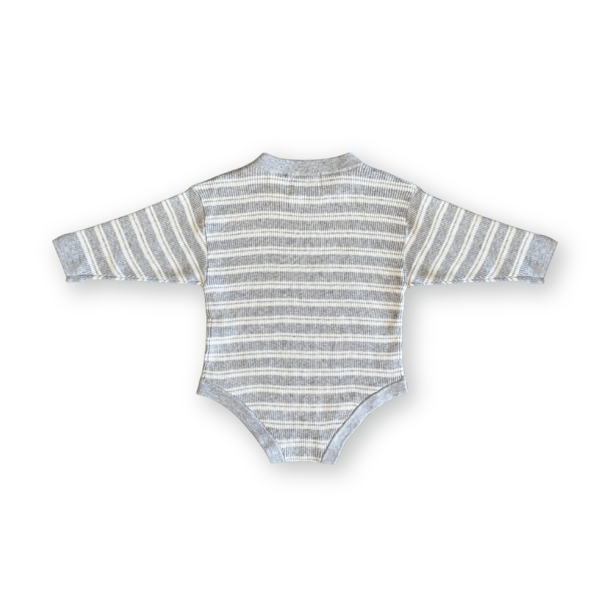 Grown - Organic Ribbed Stripe Knit Romper Grey Marle/Milk