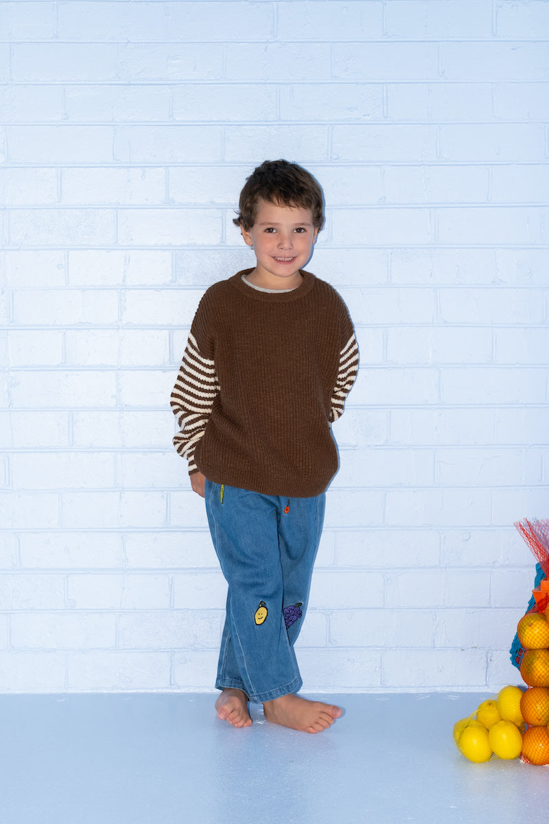 Grown - Organic Stripe Sleeve Knit Pull Over Espresso
