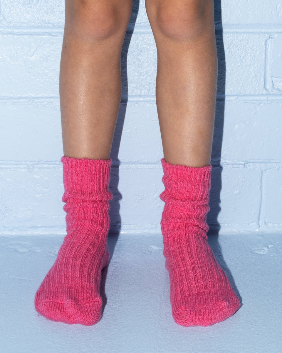 Grown - Cotton Slub Chunky Rib Socks Raspberry