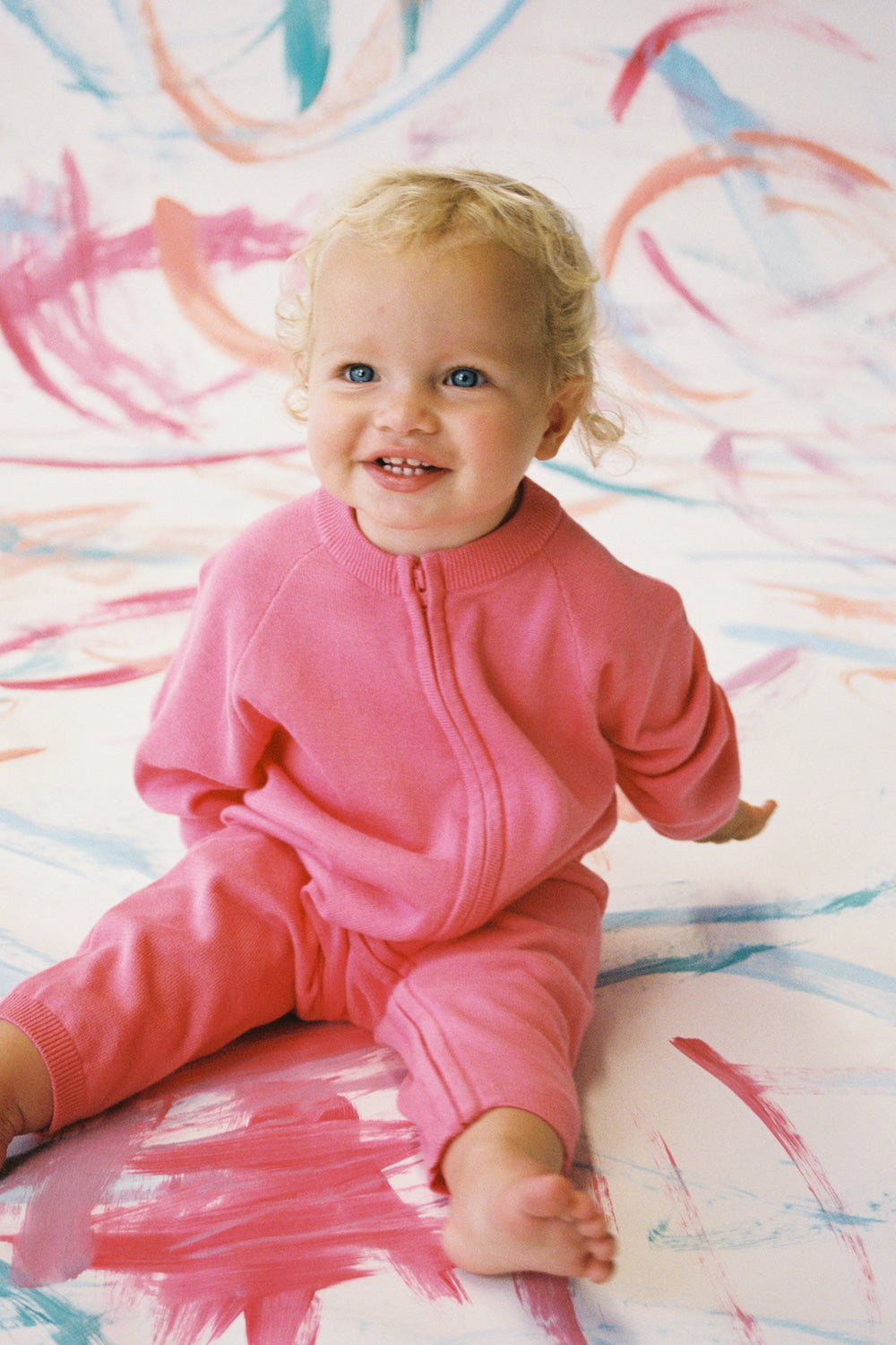 Grown - Organic Knit Zipper Starsuit Bright Sorbet