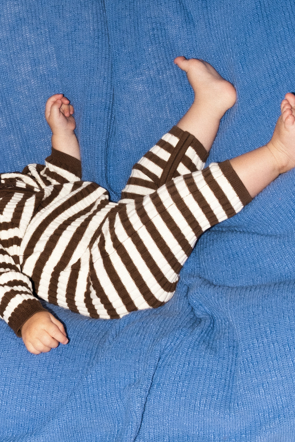 Grown - Organic Rib Stripe Knit Zipper Jumpsuit Espresso & Milk