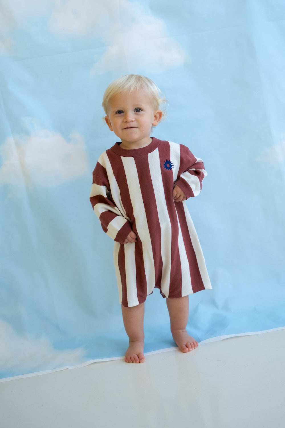 Grown - Organic Knitted Stripe Romper Maroon