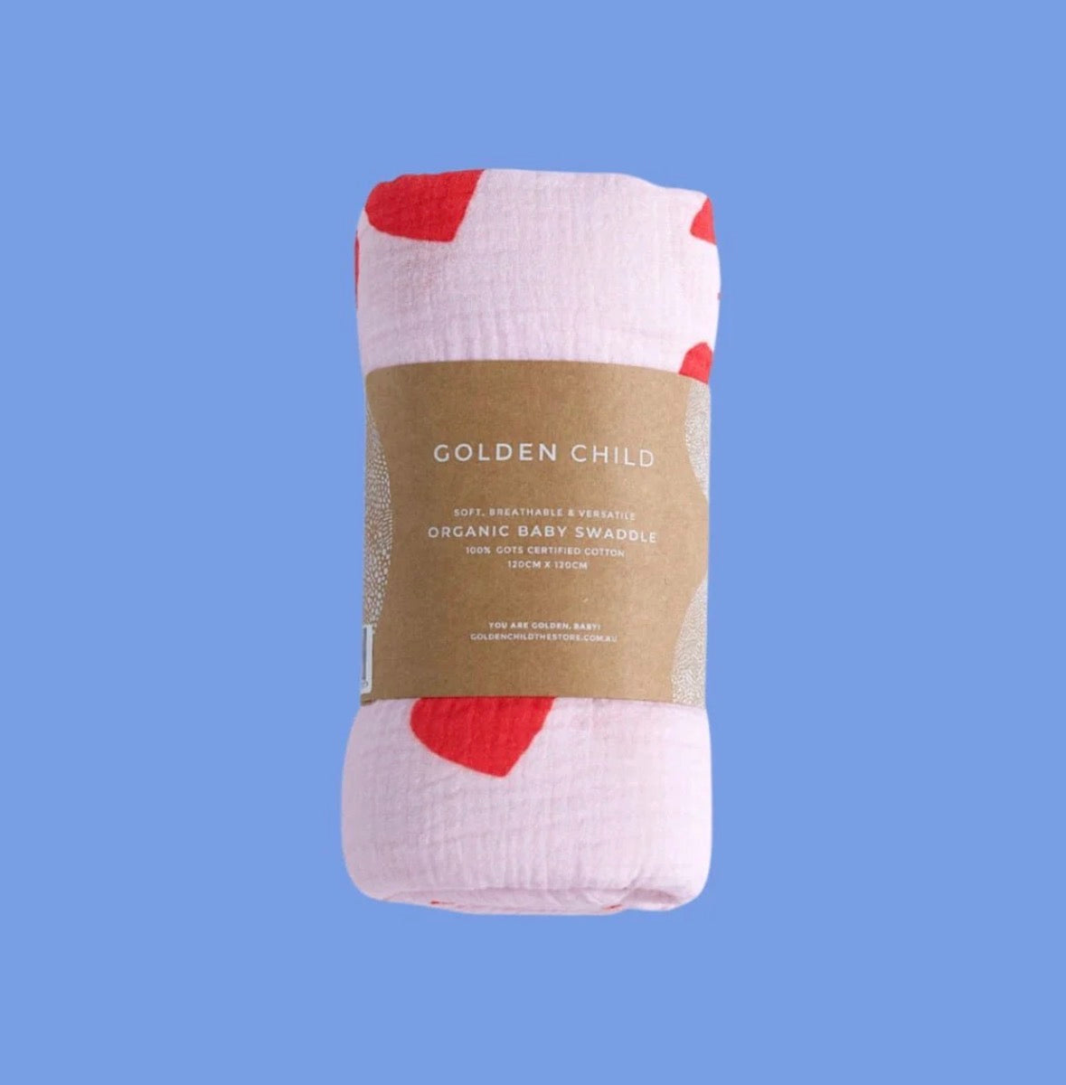 Golden Child - Cherry Heart Organic Cotton Baby Muslin Wrap Swaddle