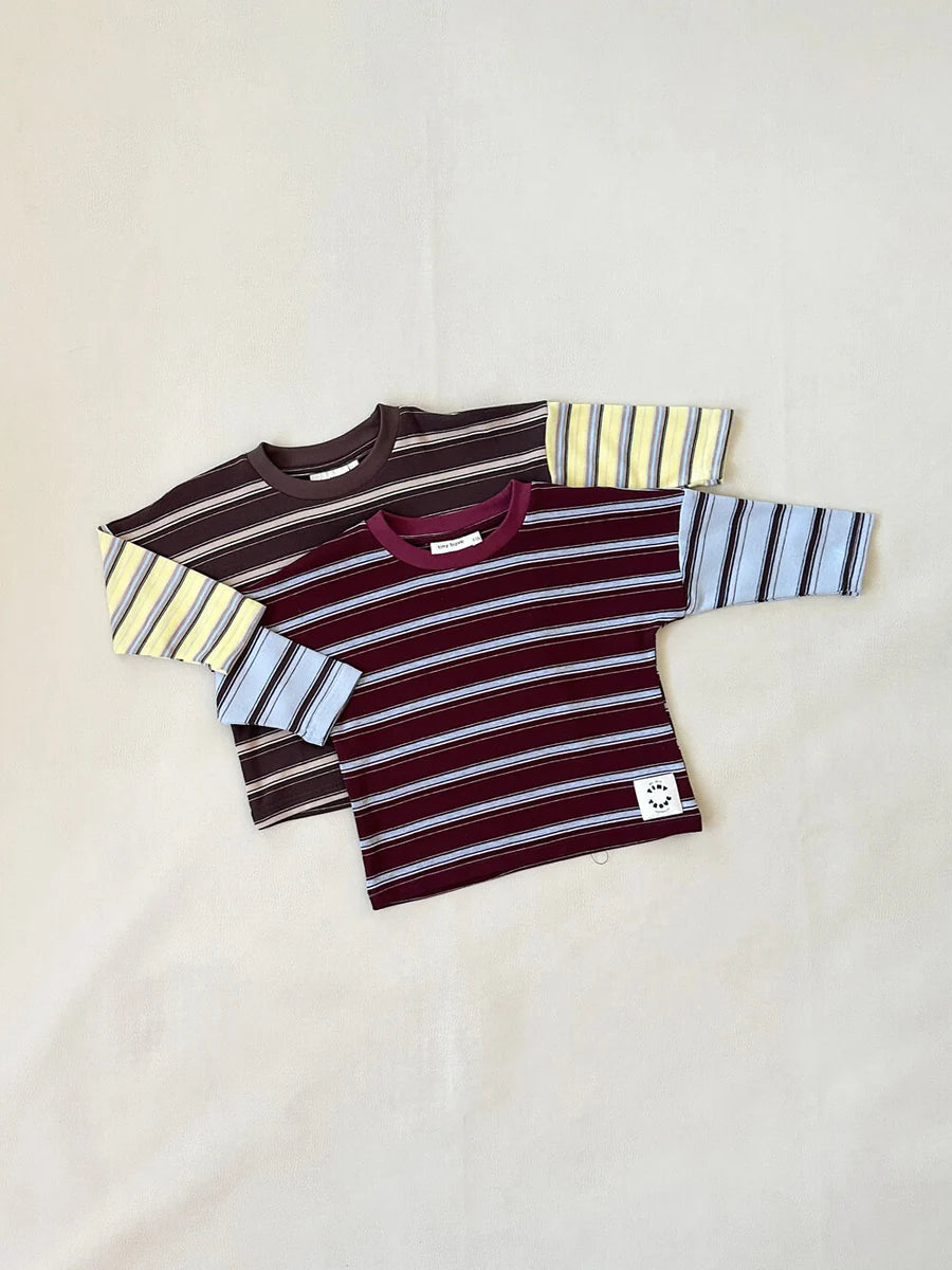 Tiny Trove - Rowan Stripe Cotton Long Sleeve Tee - Brown/Yellow Stripe