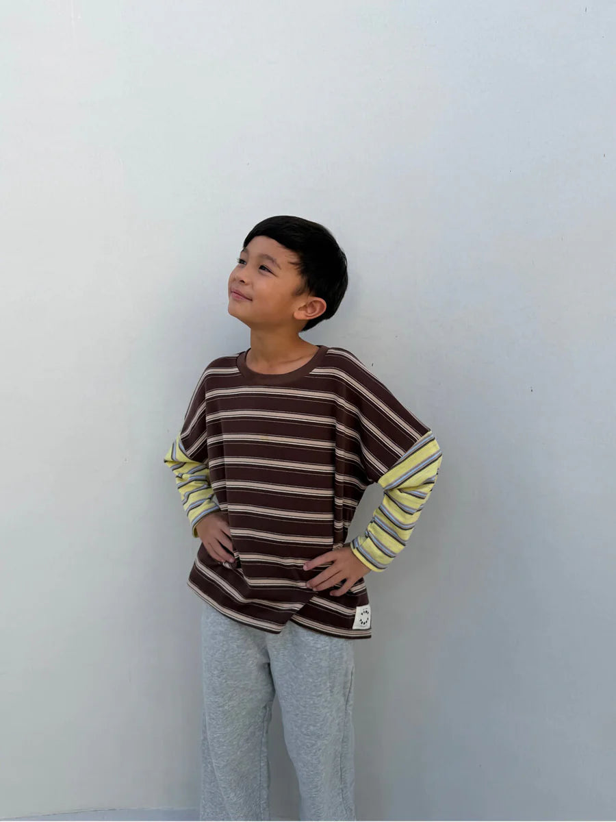 Tiny Trove - Rowan Stripe Cotton Long Sleeve Tee - Brown/Yellow Stripe